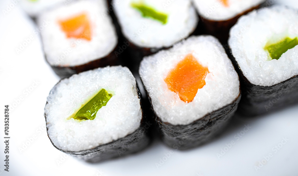simple fresh sushi on a plate panorama simple fresh sushi on a plate panorama