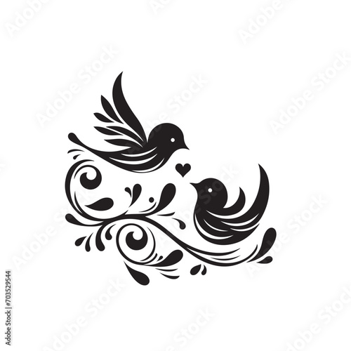 Celebration of love  Elegant black vector silhouette featuring love birds - Valentine lovebirds silhouette love birds vector stock 