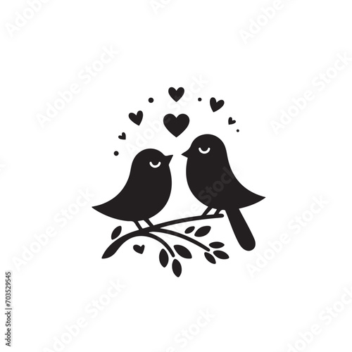 Tender and detailed portrayal: Love birds in black silhouette - Valentine lovebirds silhouette love birds vector stock
