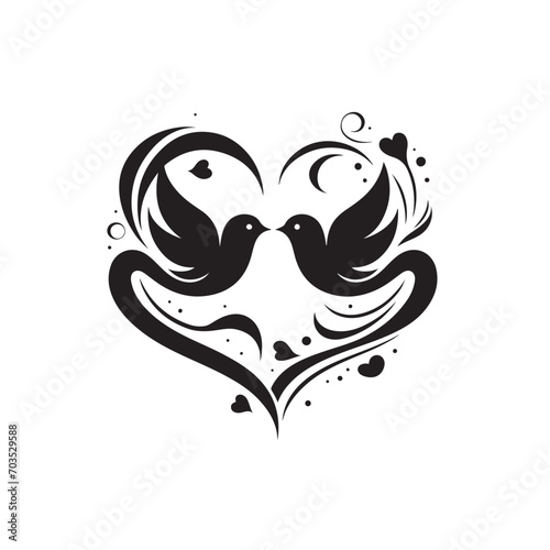 Whimsy and romance: Love birds showcased in black vector silhouette - Valentine lovebirds silhouette love birds vector stock