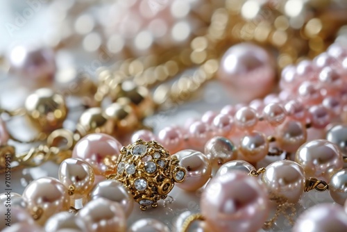Gold and pink pearl jewelry on white