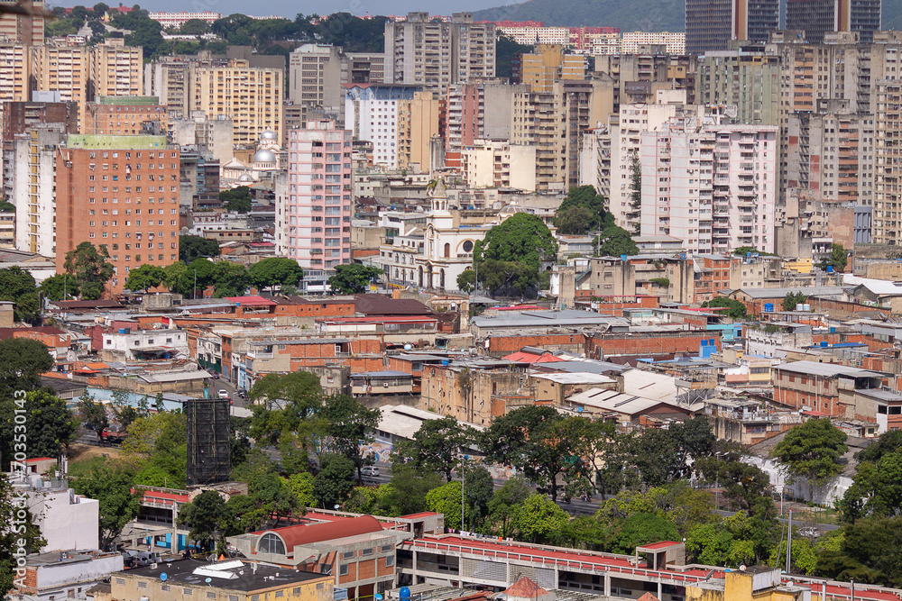 View of the houses in the San Agustín del Sur neighborhood towards the center of Caracas, Venezuela