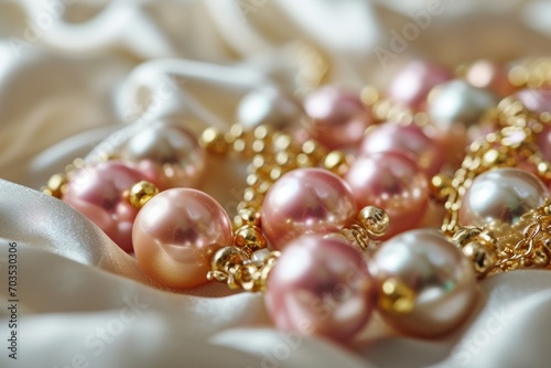 Gold and pink pearl jewelry on white