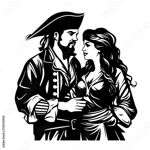 Romantic Pirate Couple Adventure Vector