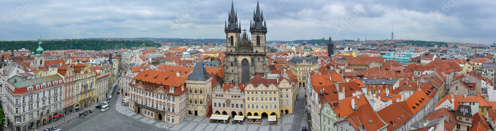Panoramic view of Notre Dame Church and the Big Square in Prague