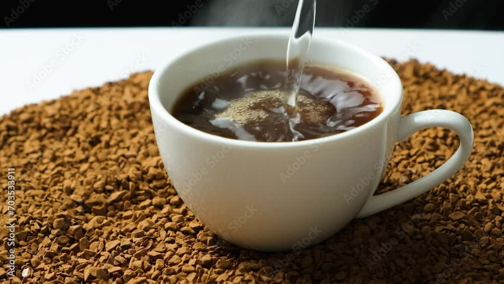 Preparation of hot, aromatic, instant granulated coffee. Preparation of hot, aromatic, instant granulated coffee.