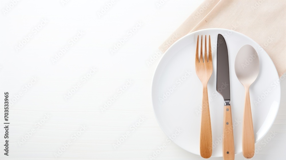 fork and spoon on a wooden table. Generative AI fork and spoon on a wooden table. Generative AI