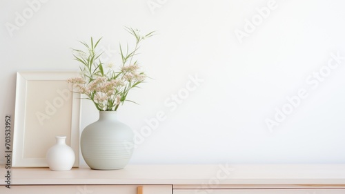 white vase with flowers on the table. Generative AI