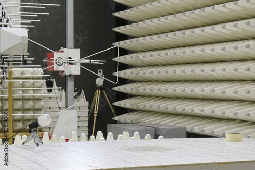 Antenna for electromagnetic compatibility radiated immunity testing in a semi anechoic chamber. EMC waves spectrum field GTEM cell laboratory