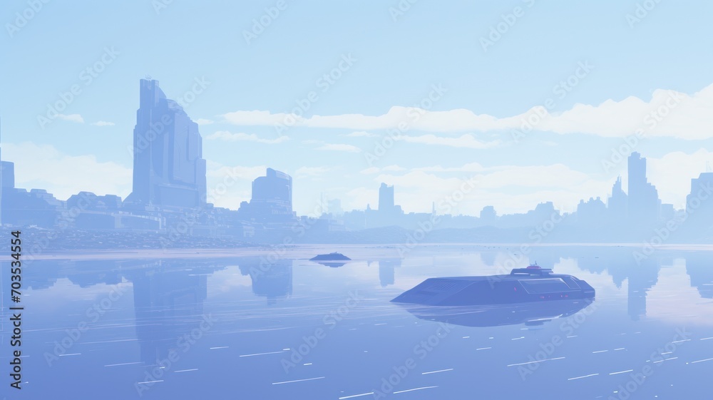 vancouver skyline with fog. Digital made background illustration. Generative AI