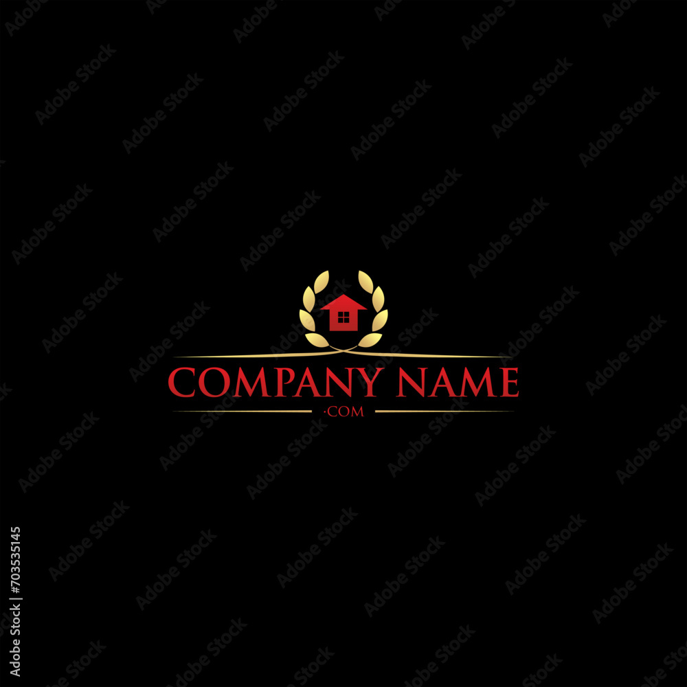 real estate home leaf golden logo design timeless emblem brand identity logotype abstract minimalist monogram typography vector logo