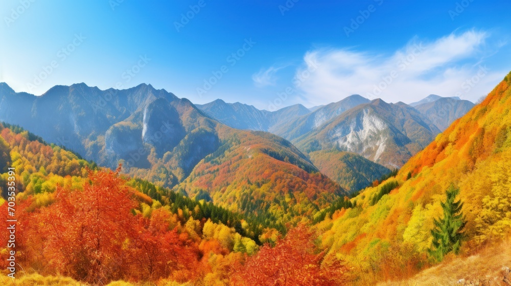 autumn landscape in mountains. Drone view of autumn trees. Generative AI autumn landscape in mountains. Drone view of autumn trees. Generative AI