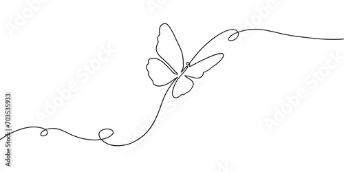 Wallpaper Mural One continuous line drawing of flying butterfly with copy space. Simple linear thin line art.  Torontodigital.ca