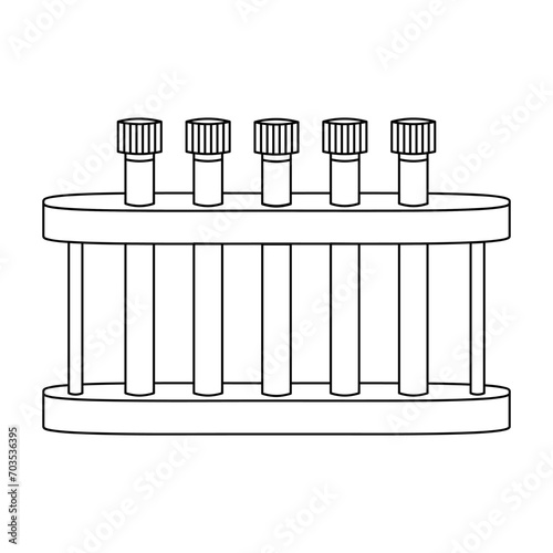 Test tube stand with empty test tubes with caps. Olutline icon. Line vector illustration