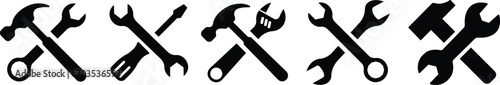 Tool repair and service icon in flat set. isolated on transparent background. Hammer Working Engineering tools icon. Instrument Construction wrench and screwdriver. vector for apps, web photo