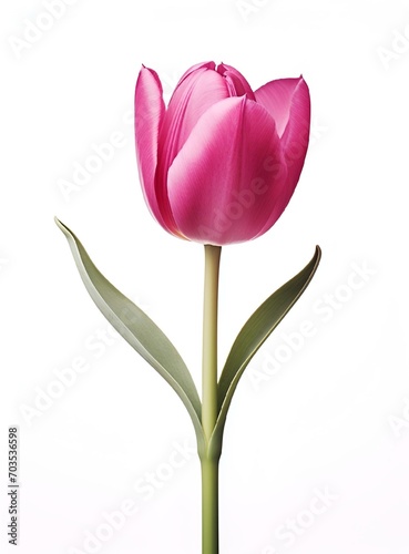 AI-generated illustration of A vibrant pink tulip flower stands out against a crisp white background photo