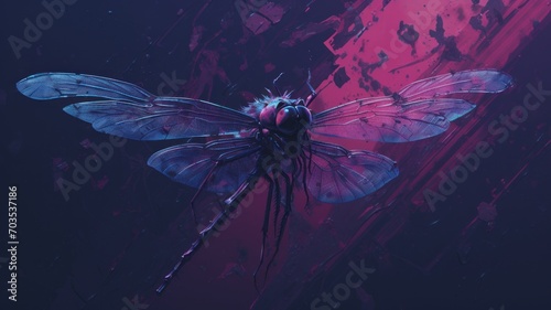 dragonfly on a black background. Beautiful 4K purple Background. Digital Illustration. Generative AI © ArtSpree