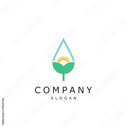 Leaf drop sun nature green harvesting  logo design timeless emblem brand identity logotype abstract minimalist monogram typography vector logo