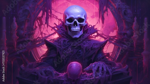 skull and bones. Beautiful 4K purple background. Digital made landscape. Generative AI