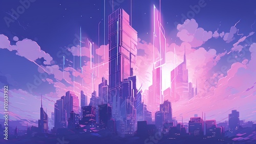 city in the night. Beautiful 4K purple background. Digital made landscape. Generative AI