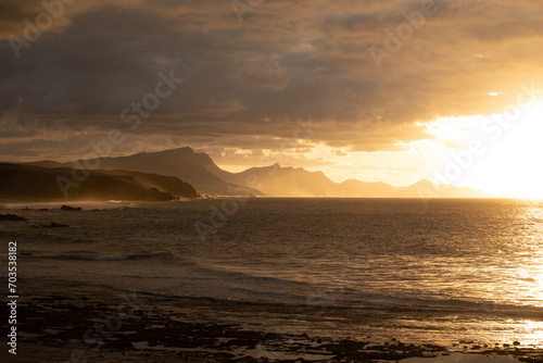 Sunset view of Fuerteventura coast in La Pared