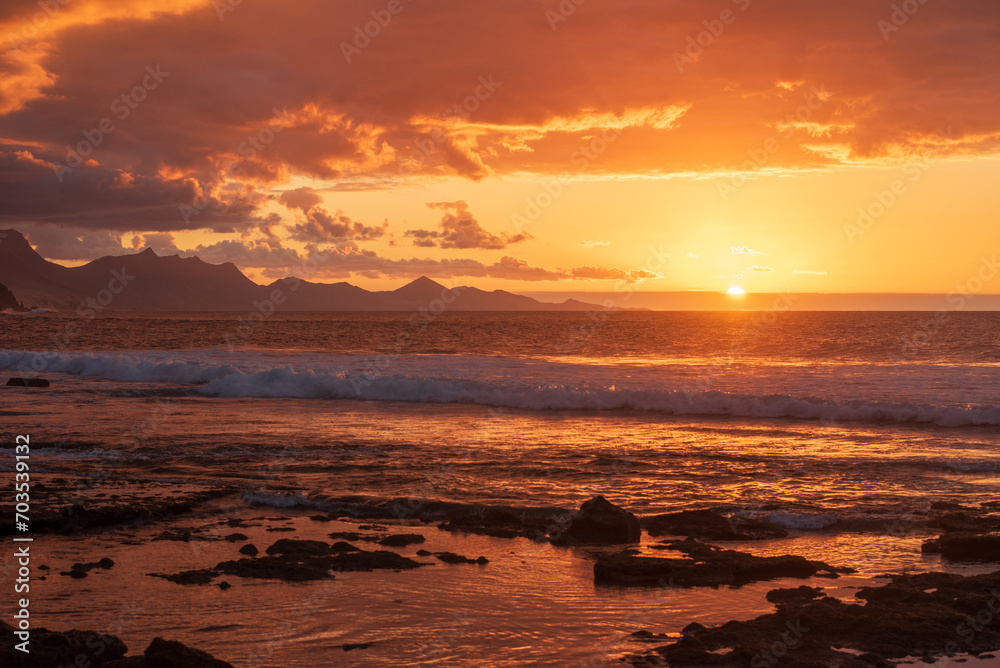 Sunset view of Fuerteventura coast in La Pared Sunset view of Fuerteventura coast in La Pared