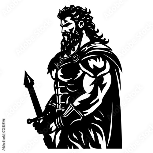 Fierce Warrior in Battle Pose Vector Illustration