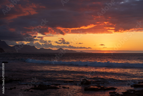 Sunset view of Fuerteventura coast in La Pared