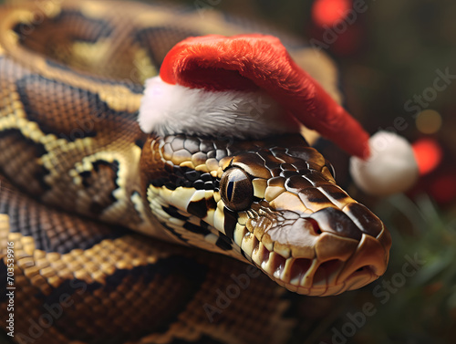 Python wearing a santa hat