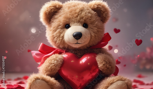 Cute teddy bear holding red heart, valentine's day background , bear wallpaper, love theme, valentines wallpaper © P.W-PHOTO-FILMS