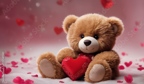 Cute teddy bear holding red heart, valentine's day background , bear wallpaper, love theme, valentines wallpaper