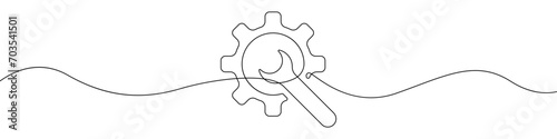 Gear and wrench vector linear icon. Continuous line drawing icon repair. One line background for repair companies. Vector icon for recovery service. Work concept linear icon.