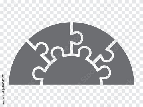 Simple icon puzzles in gray. Simple icon half circle puzzle of the four elements and center on transparent background for your web site design, app, UI. EPS10.