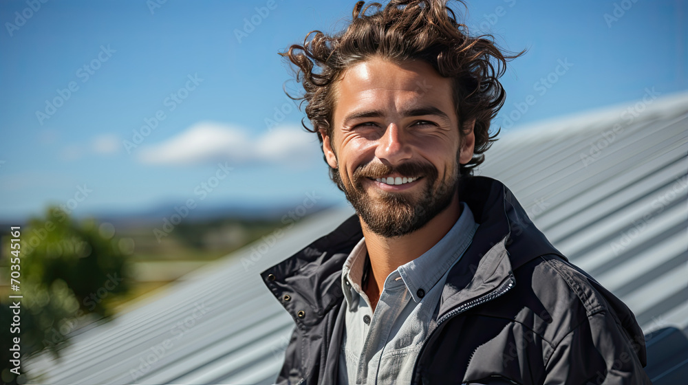 handsome professional male technician working with solar cell INSTALLATION on rooftop handsome professional male technician working with solar cell INSTALLATION on rooftop