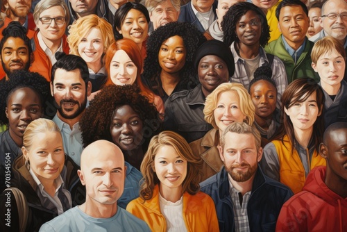 Group of Diverse Multiethnic People Portrait Togetherness Concept, Diverse Crowd, Community of Different People, AI Generated