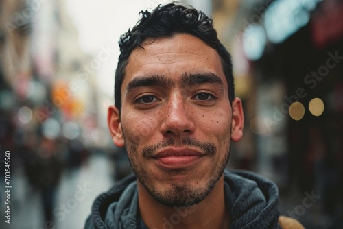 Street style photograph close-up of an latin man in the city © Felipe Mingo