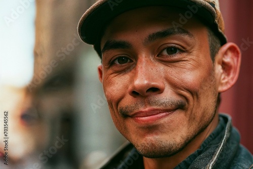 Street style photograph close-up of an latin man in the city