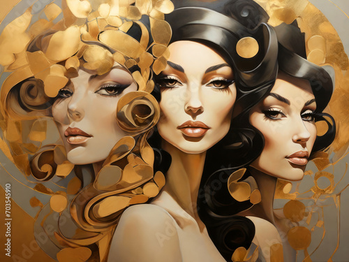 Feminine attractiveness in golden tones: portraits with sophisticated elegance photo