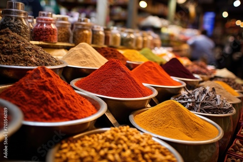 Spices on the Grand Bazaar in Istanbul, Turkey, Asia, Egyptian Bazaar in Istanbul offers a wide selection of ready to sell spice varieties, AI Generated