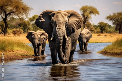 Elephants in Chobe National Park  Botswana  Africam  Elephants in Chobe National Park  Botswana  Africa  AI Generated