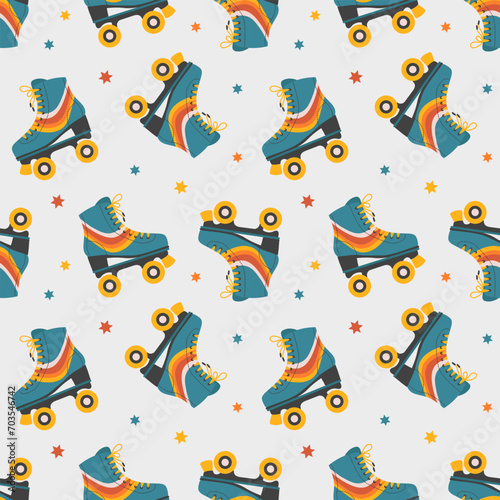 Seamless pattern with cute retro roller skates. Vintage background for children's textiles, wrapping paper. Cartoon background for girls. Vector