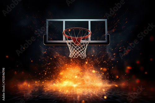 Basketball hoop and ball on fire background. Vector Illustration, AI Generated © Iftikhar alam