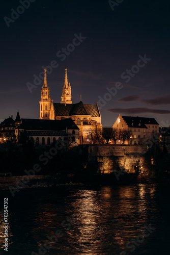 Gothic cathedral in the evening, old historic cathedral glows at night