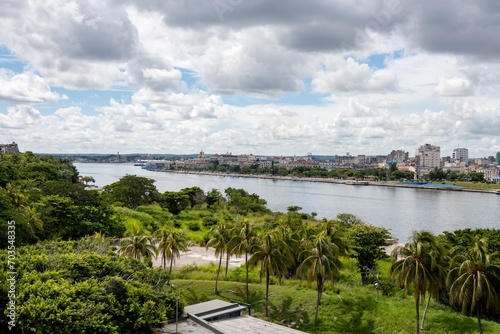 Landscape of Havana, Cuba capital city with the beginning of Malecon promenade and Bahia de la Habana