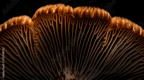 fungal structures - close up view of a mushroom's gills underside its cap