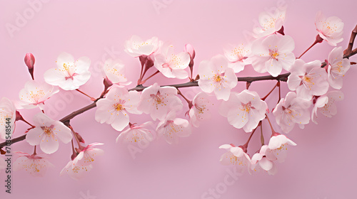 branch of lovely rose Japanese cherry blossoms on pink background