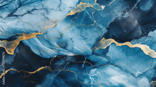 Abstract blue marble background with golden veins pain