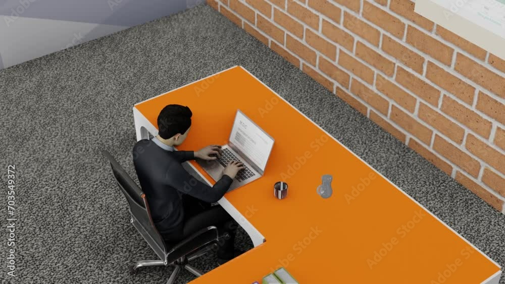 Funcionário digitando em um notebook em um escritório.