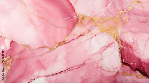 Abstract pink marble background with golden veins pain photo