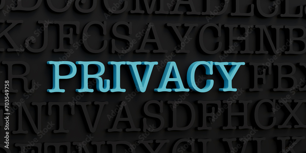 Privacy. Dark letters and the text privacy in blue. Sense of security, condition, separateness. 3D illustration Privacy. Dark letters and the text privacy in blue. Sense of security, condition, separateness. 3D illustration